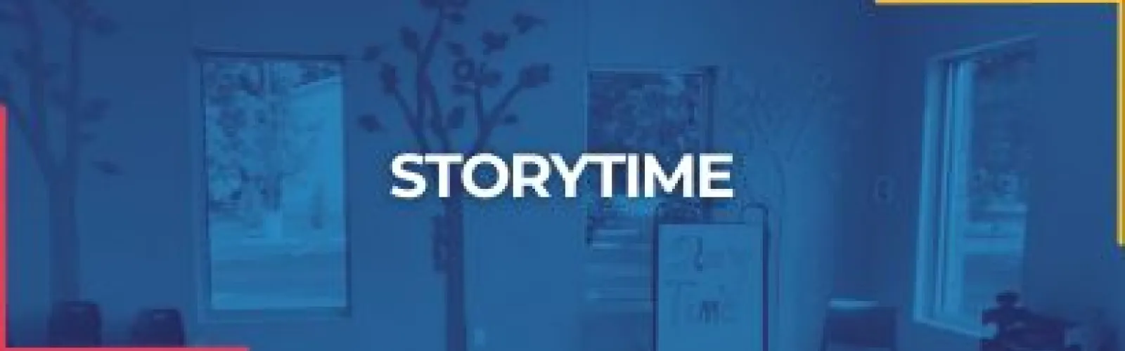 the background is a photo of the library's storytime room